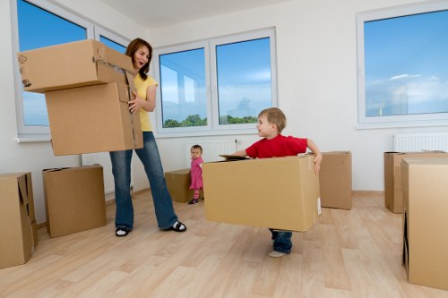 Boxes and furniture prepared for temporary storage in Leytonstone